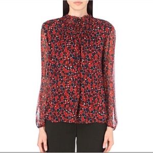 DVF Silk Graphic Print Peasant Blouse